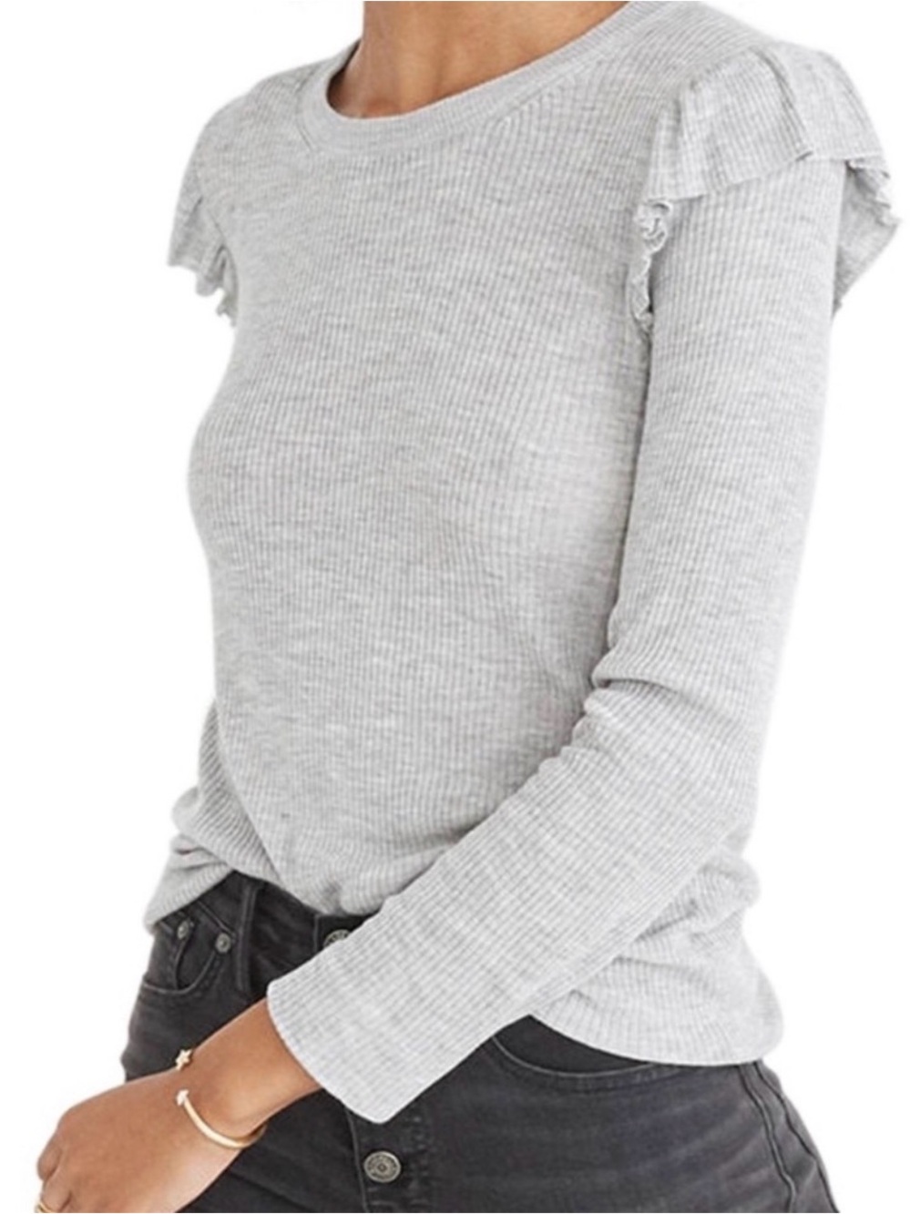 Madewell Long-Sleeve Ruffle Shoulder Top Heather Gray- S